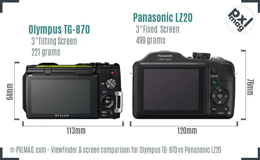 Olympus TG-870 vs Panasonic LZ20 Screen and Viewfinder comparison