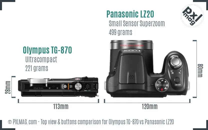 Olympus TG-870 vs Panasonic LZ20 top view buttons comparison