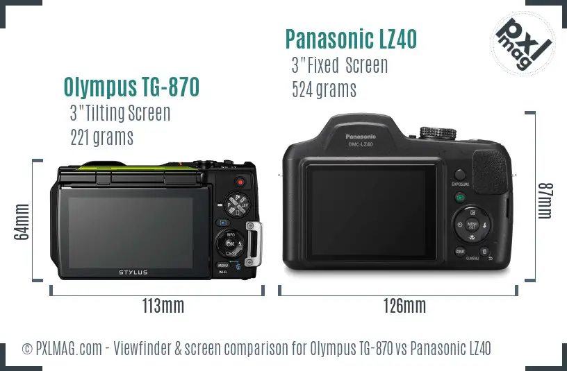 Olympus TG-870 vs Panasonic LZ40 Screen and Viewfinder comparison
