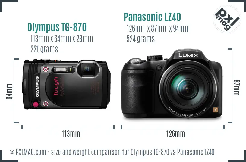Olympus TG-870 vs Panasonic LZ40 size comparison