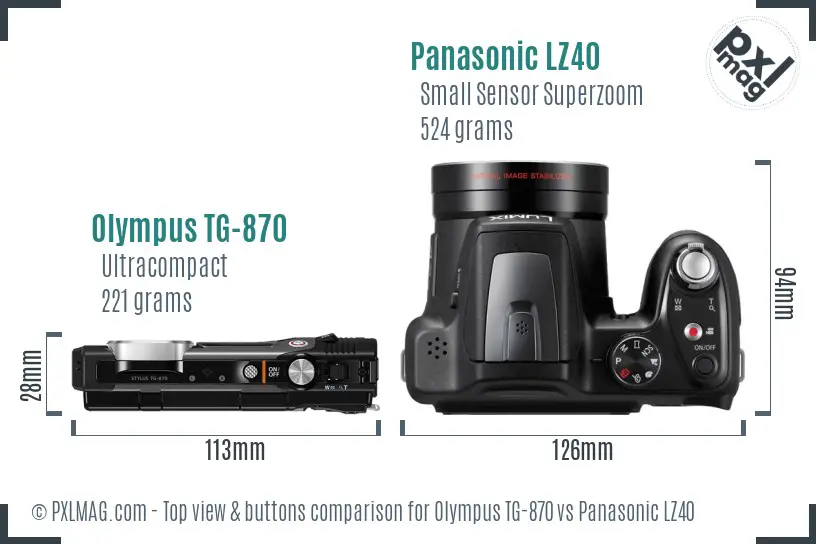 Olympus TG-870 vs Panasonic LZ40 top view buttons comparison