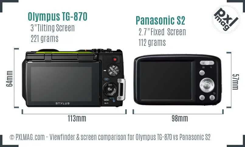 Olympus TG-870 vs Panasonic S2 Screen and Viewfinder comparison