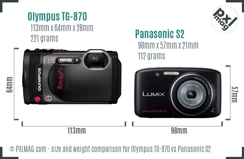 Olympus TG-870 vs Panasonic S2 size comparison