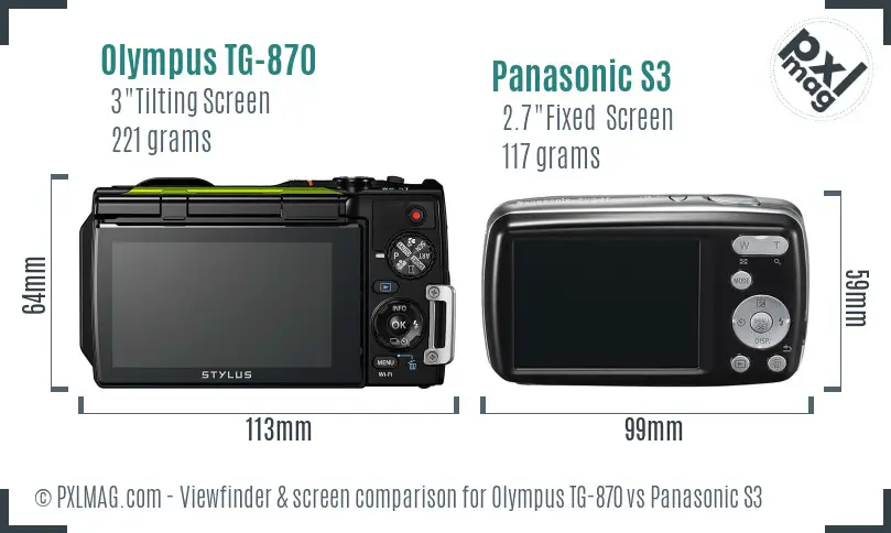 Olympus TG-870 vs Panasonic S3 Screen and Viewfinder comparison