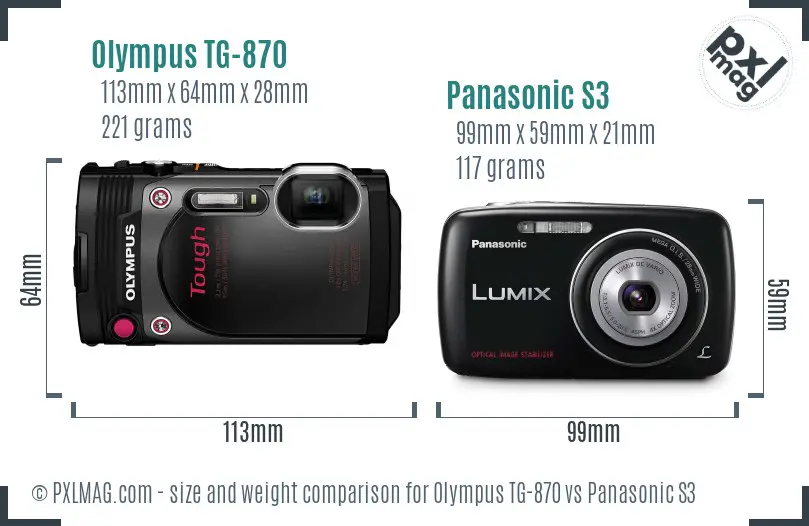 Olympus TG-870 vs Panasonic S3 size comparison