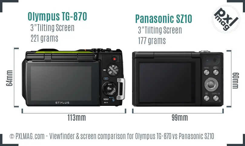 Olympus TG-870 vs Panasonic SZ10 Screen and Viewfinder comparison