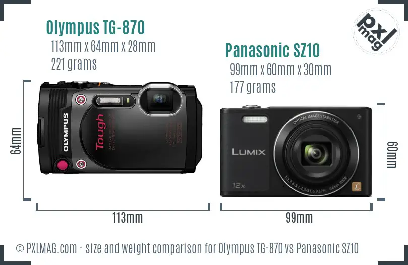 Olympus TG-870 vs Panasonic SZ10 size comparison