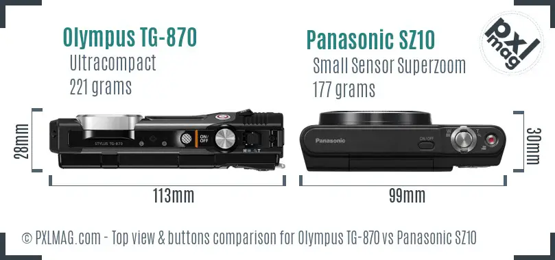 Olympus TG-870 vs Panasonic SZ10 top view buttons comparison