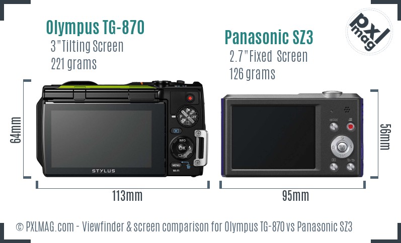 Olympus TG-870 vs Panasonic SZ3 Screen and Viewfinder comparison