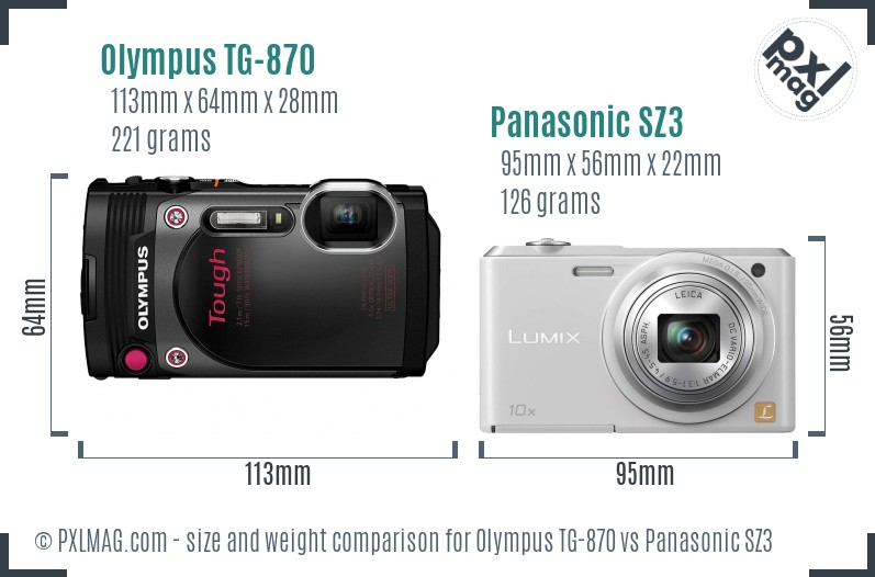 Olympus TG-870 vs Panasonic SZ3 size comparison