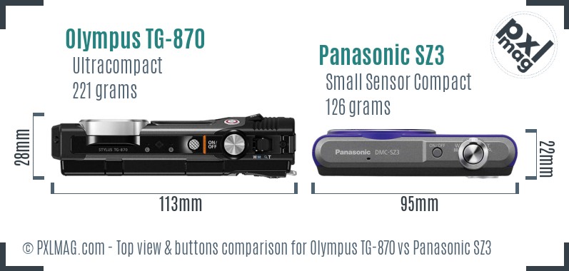 Olympus TG-870 vs Panasonic SZ3 top view buttons comparison