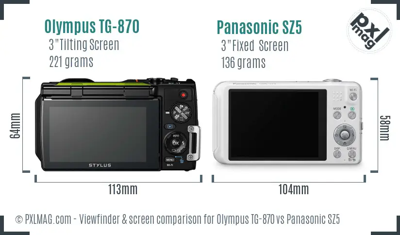 Olympus TG-870 vs Panasonic SZ5 Screen and Viewfinder comparison