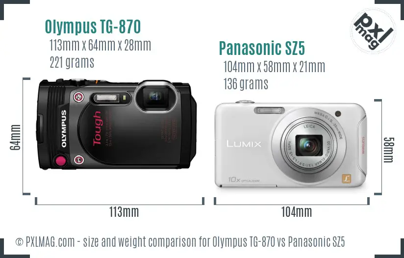 Olympus TG-870 vs Panasonic SZ5 size comparison