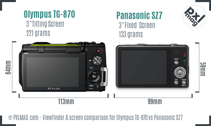 Olympus TG-870 vs Panasonic SZ7 Screen and Viewfinder comparison