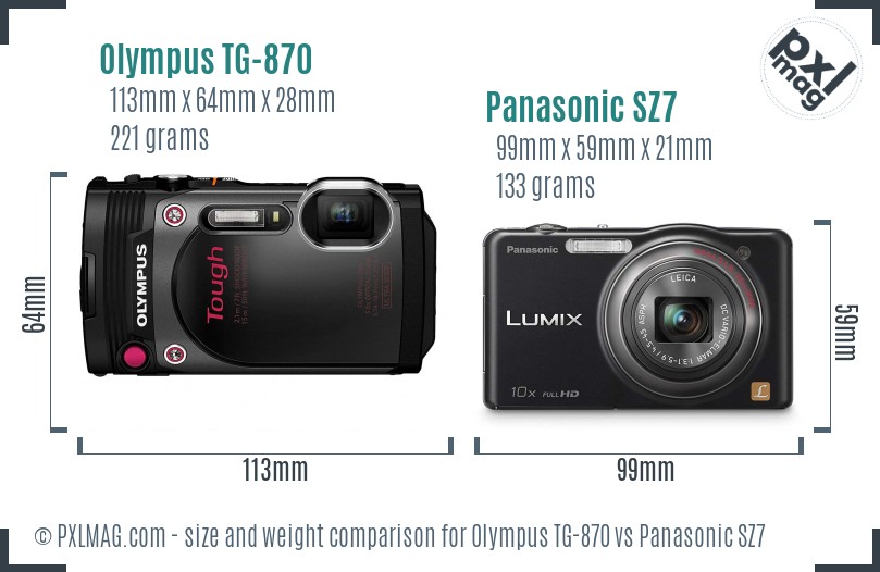Olympus TG-870 vs Panasonic SZ7 size comparison
