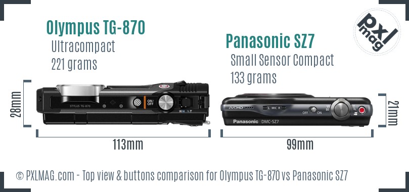 Olympus TG-870 vs Panasonic SZ7 top view buttons comparison