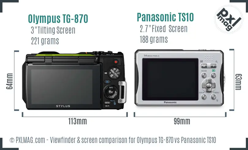 Olympus TG-870 vs Panasonic TS10 Screen and Viewfinder comparison