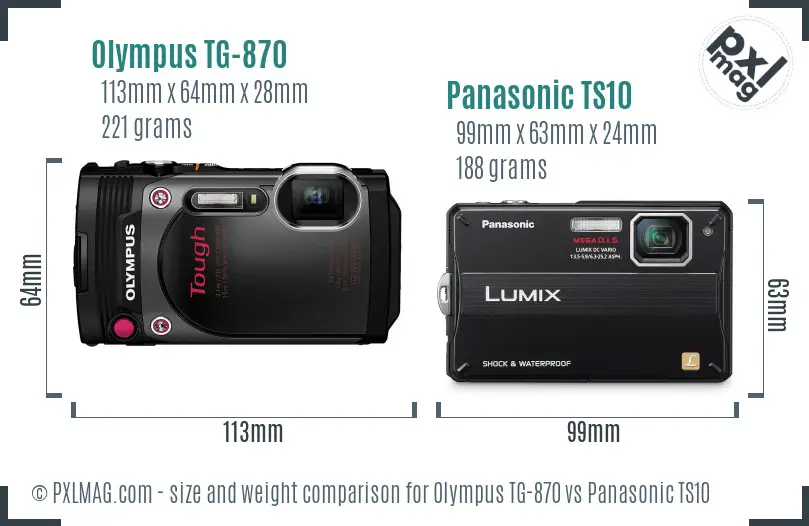 Olympus TG-870 vs Panasonic TS10 size comparison