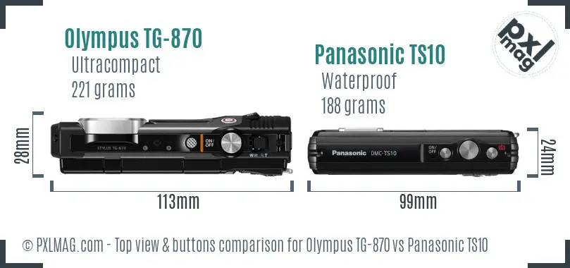 Olympus TG-870 vs Panasonic TS10 top view buttons comparison