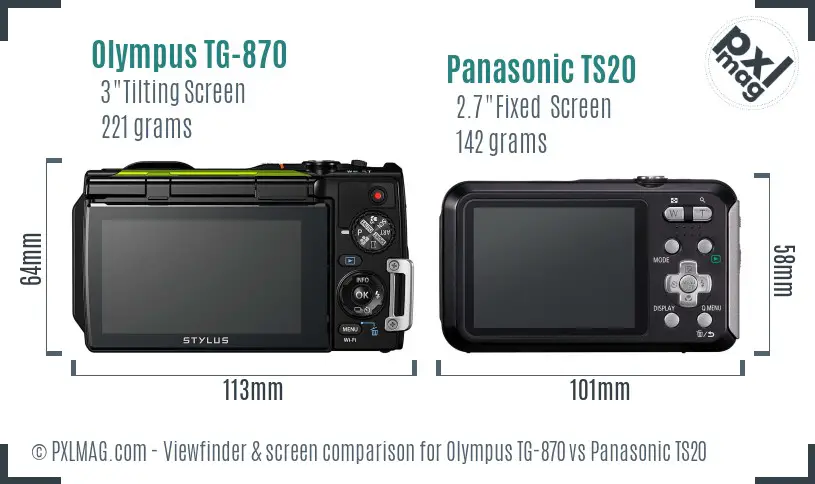 Olympus TG-870 vs Panasonic TS20 Screen and Viewfinder comparison