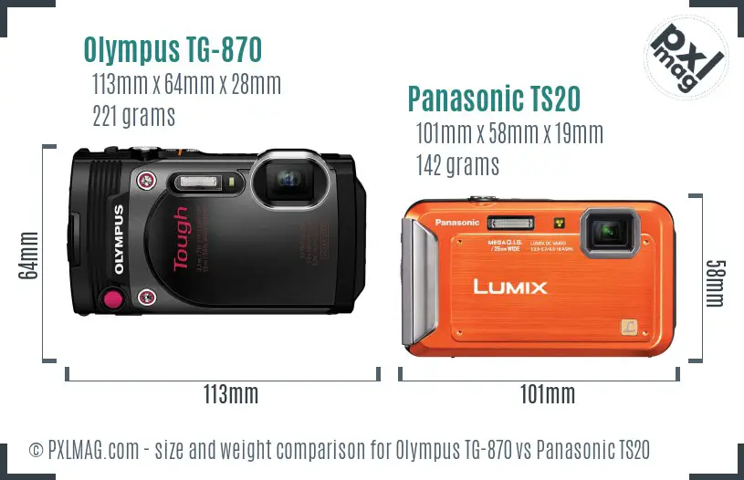 Olympus TG-870 vs Panasonic TS20 size comparison