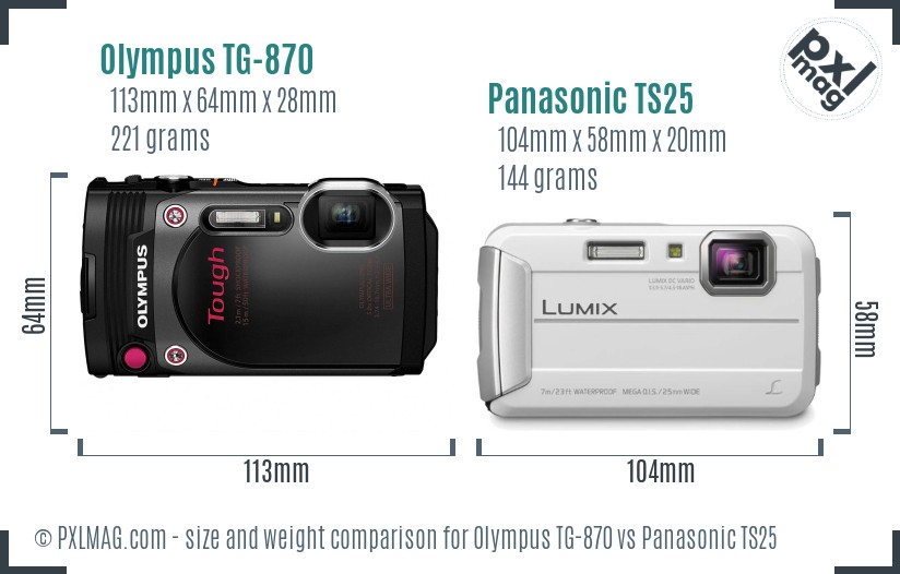 Olympus TG-870 vs Panasonic TS25 size comparison