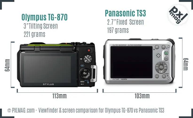 Olympus TG-870 vs Panasonic TS3 Screen and Viewfinder comparison