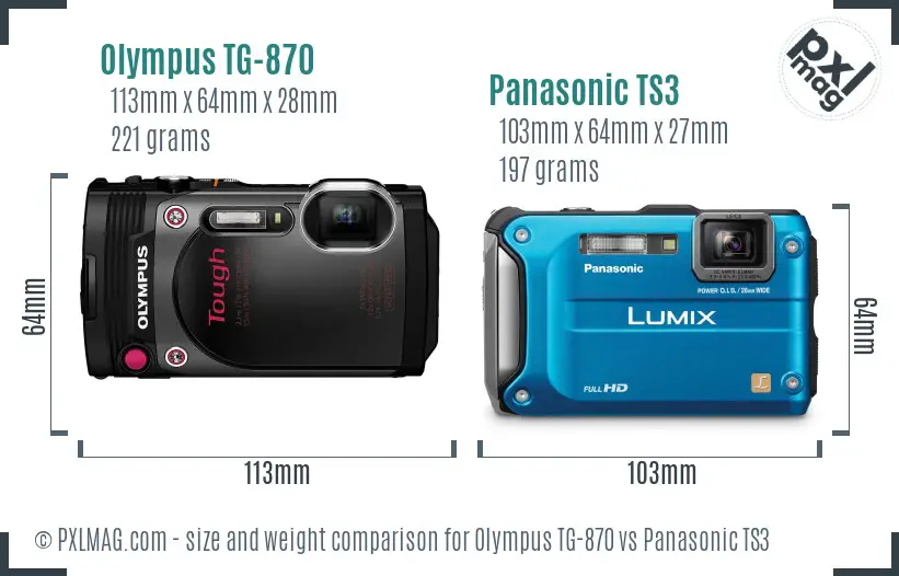 Olympus TG-870 vs Panasonic TS3 size comparison