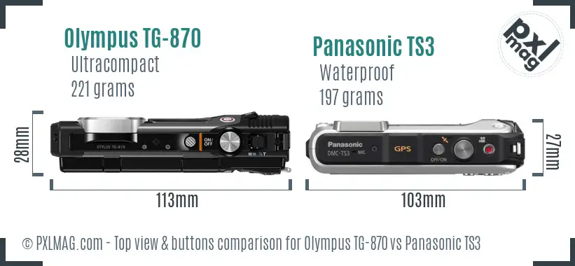 Olympus TG-870 vs Panasonic TS3 top view buttons comparison