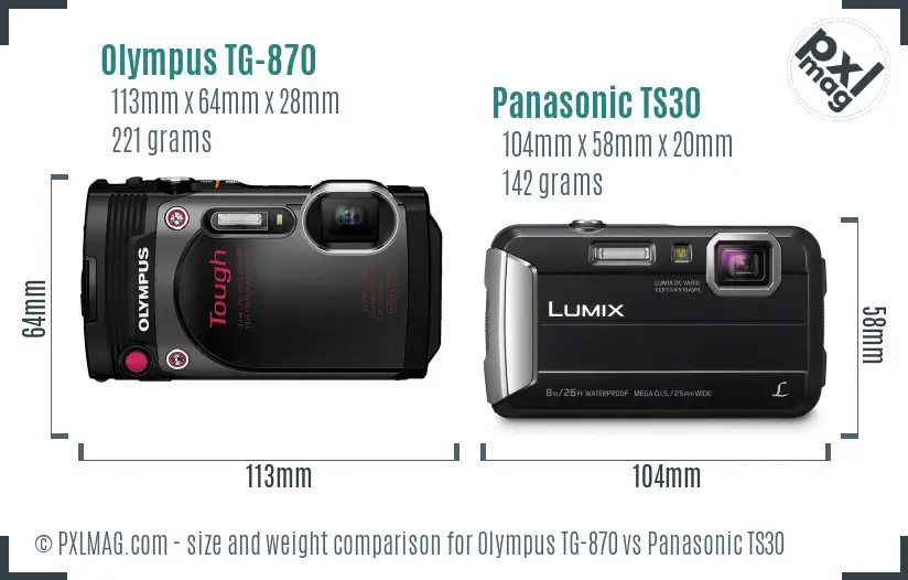 Olympus TG-870 vs Panasonic TS30 size comparison
