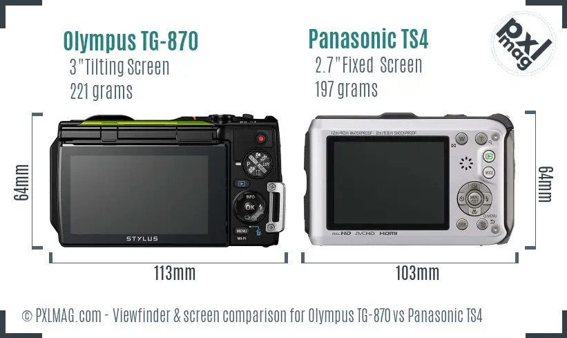 Olympus TG-870 vs Panasonic TS4 Screen and Viewfinder comparison