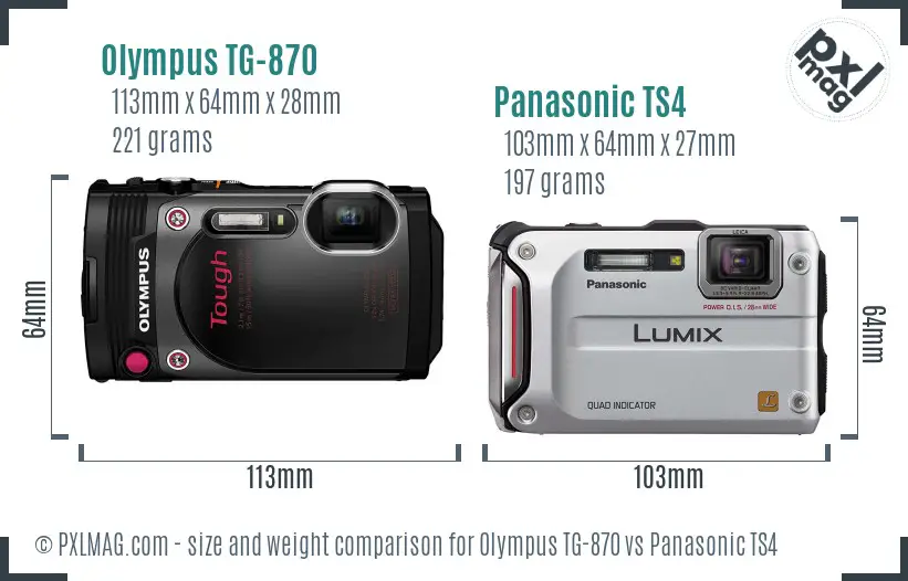 Olympus TG-870 vs Panasonic TS4 size comparison