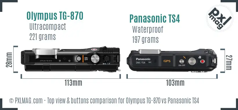 Olympus TG-870 vs Panasonic TS4 top view buttons comparison