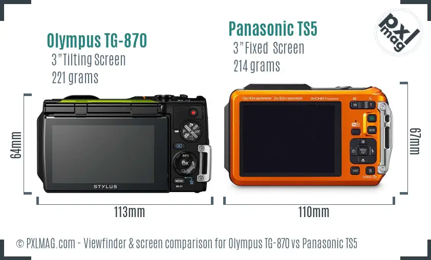 Olympus TG-870 vs Panasonic TS5 Screen and Viewfinder comparison