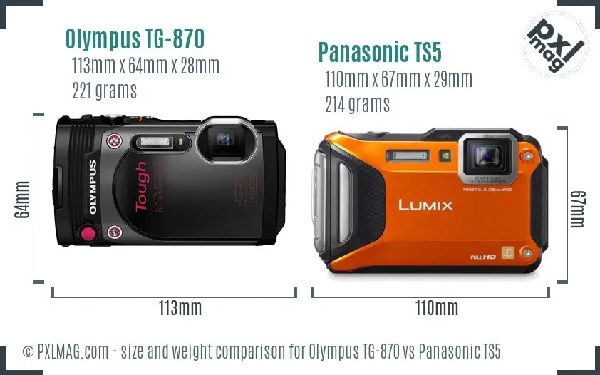 Olympus TG-870 vs Panasonic TS5 size comparison