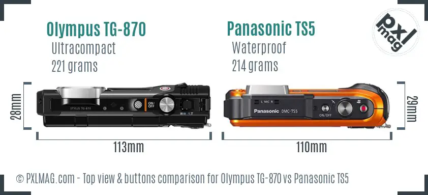 Olympus TG-870 vs Panasonic TS5 top view buttons comparison