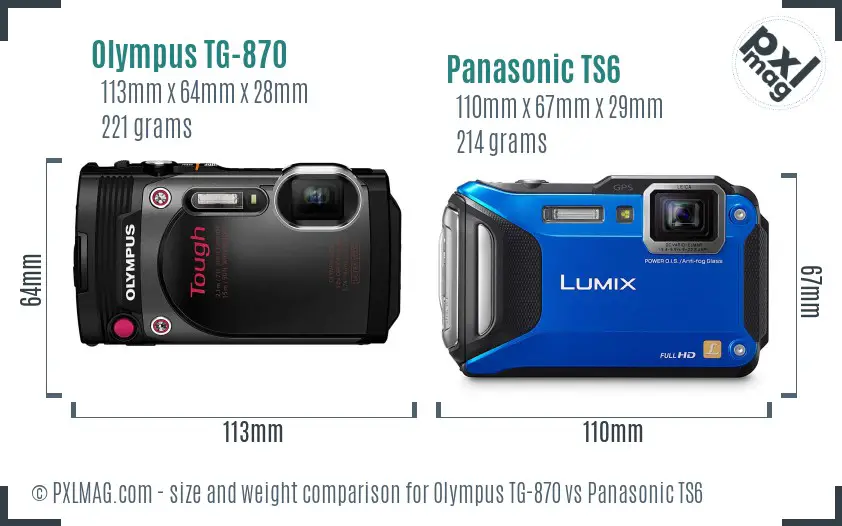 Olympus TG-870 vs Panasonic TS6 size comparison