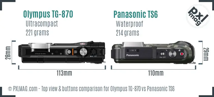 Olympus TG-870 vs Panasonic TS6 top view buttons comparison