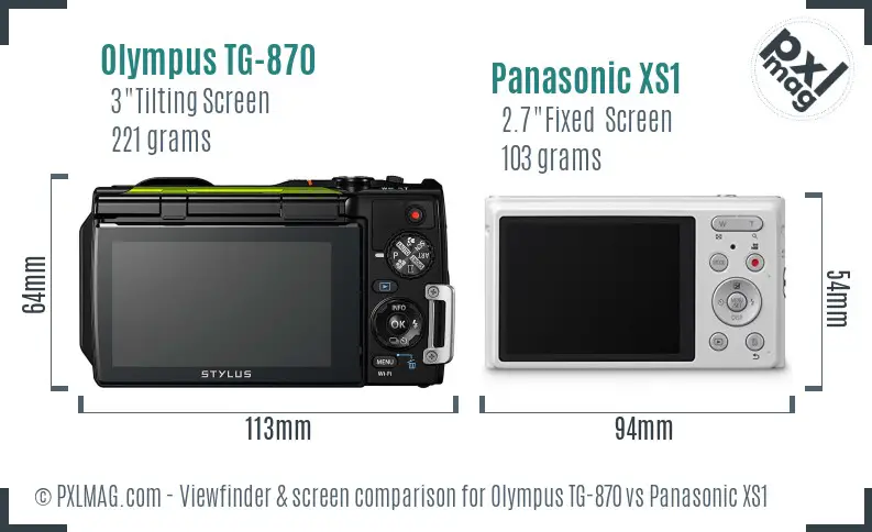 Olympus TG-870 vs Panasonic XS1 Screen and Viewfinder comparison