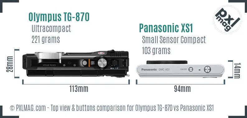 Olympus TG-870 vs Panasonic XS1 top view buttons comparison