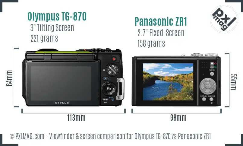 Olympus TG-870 vs Panasonic ZR1 Screen and Viewfinder comparison