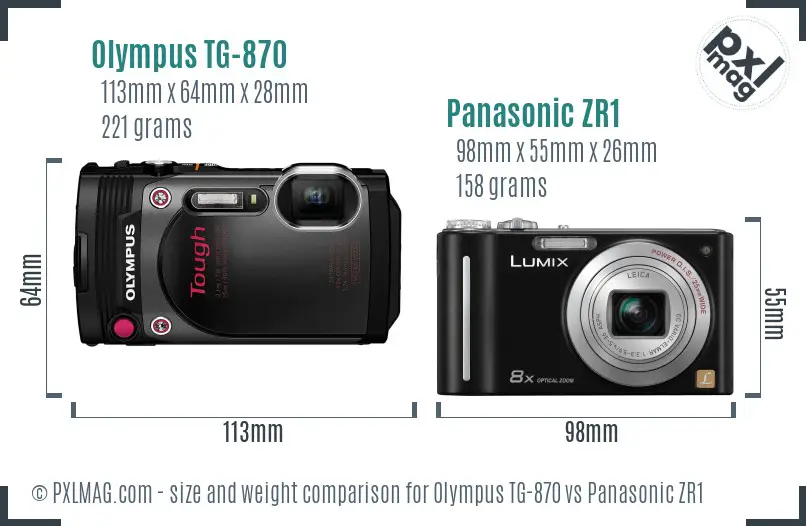 Olympus TG-870 vs Panasonic ZR1 size comparison
