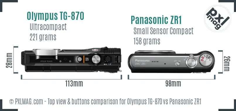 Olympus TG-870 vs Panasonic ZR1 top view buttons comparison