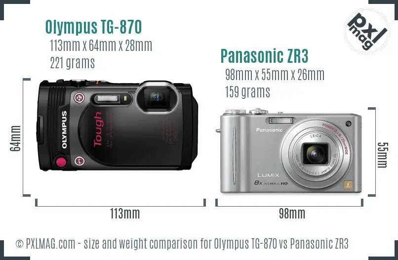 Olympus TG-870 vs Panasonic ZR3 size comparison