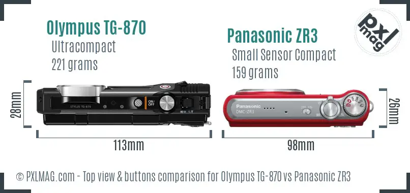 Olympus TG-870 vs Panasonic ZR3 top view buttons comparison