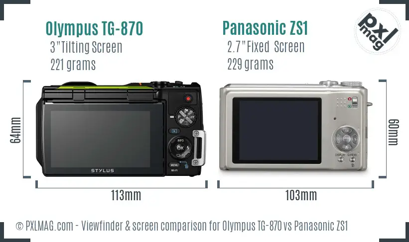 Olympus TG-870 vs Panasonic ZS1 Screen and Viewfinder comparison