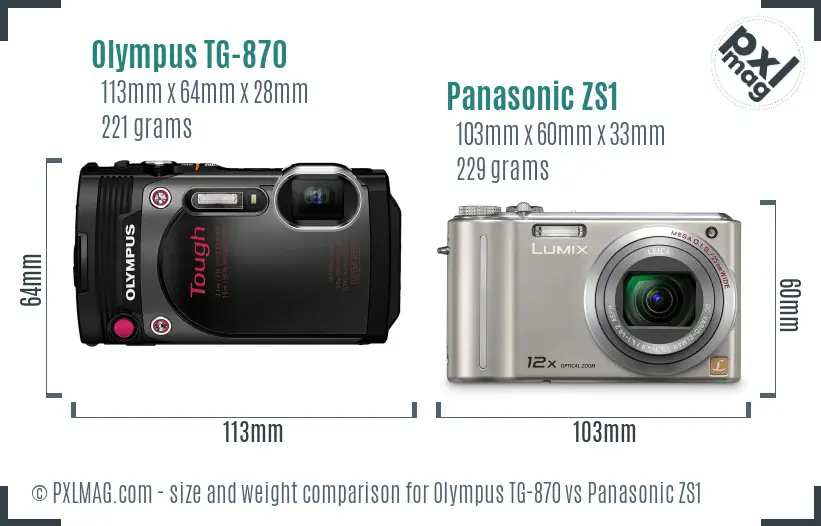 Olympus TG-870 vs Panasonic ZS1 size comparison