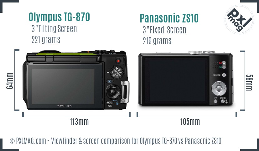 Olympus TG-870 vs Panasonic ZS10 Screen and Viewfinder comparison