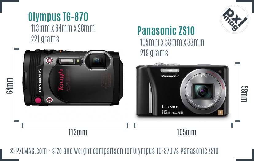 Olympus TG-870 vs Panasonic ZS10 size comparison