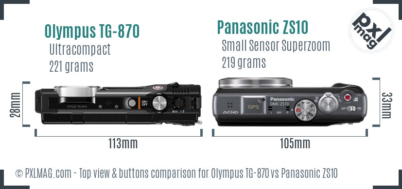 Olympus TG-870 vs Panasonic ZS10 top view buttons comparison